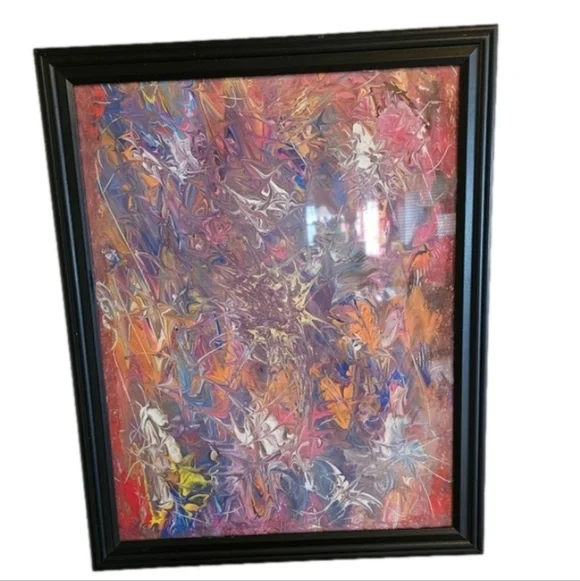 Hand Crafted Original Acrylic Pour Painting  The First One Upcycled Framed 16x20 - Picture 5 of 17